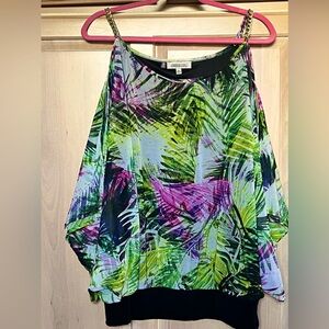 JENNIFER LOPEZ GOLD CHAIN DETAILED COLD SHOULDER TOP SZ.XL